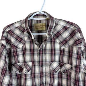 Cowboy Legend Pearl Snap‎ Western Shirt Mens XL Red Plaid Long Sleeve Cotton